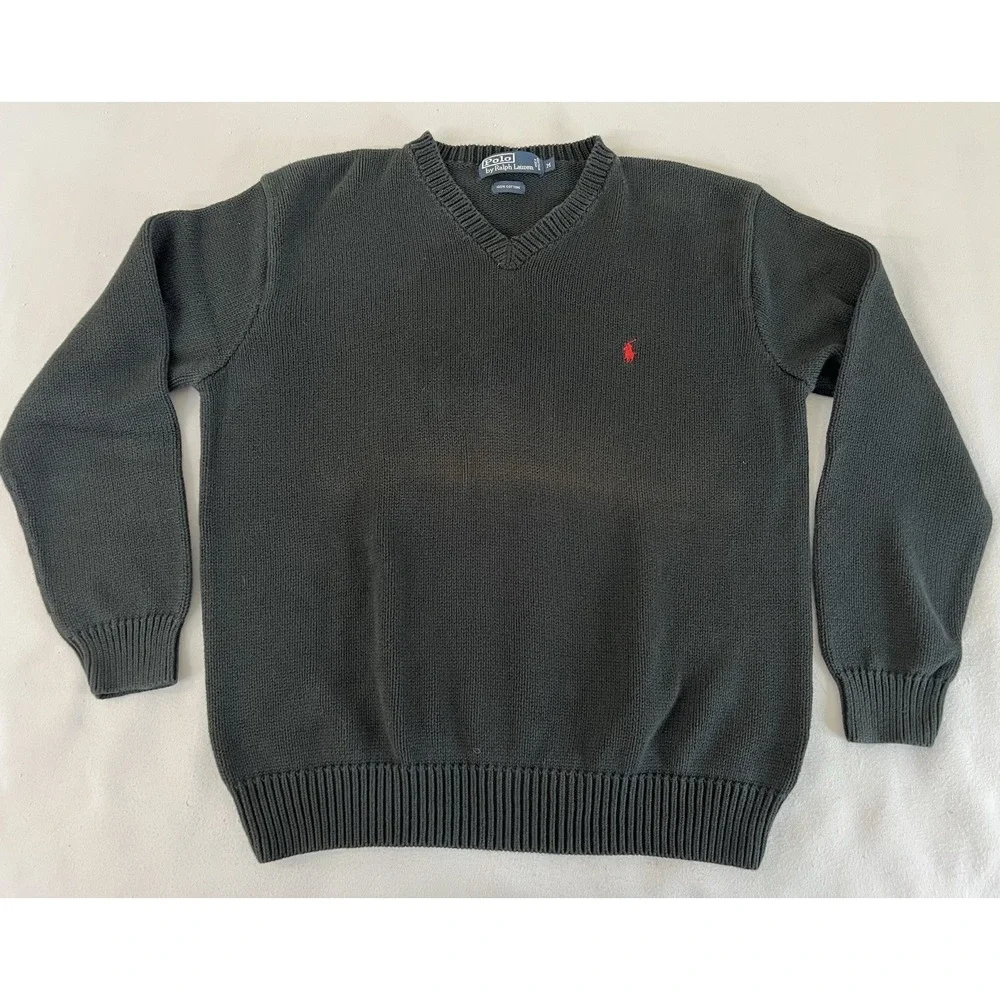 Vintage Polo Ralph Lauren Knitted Sweater V-Neck Black Men's Size Medium
